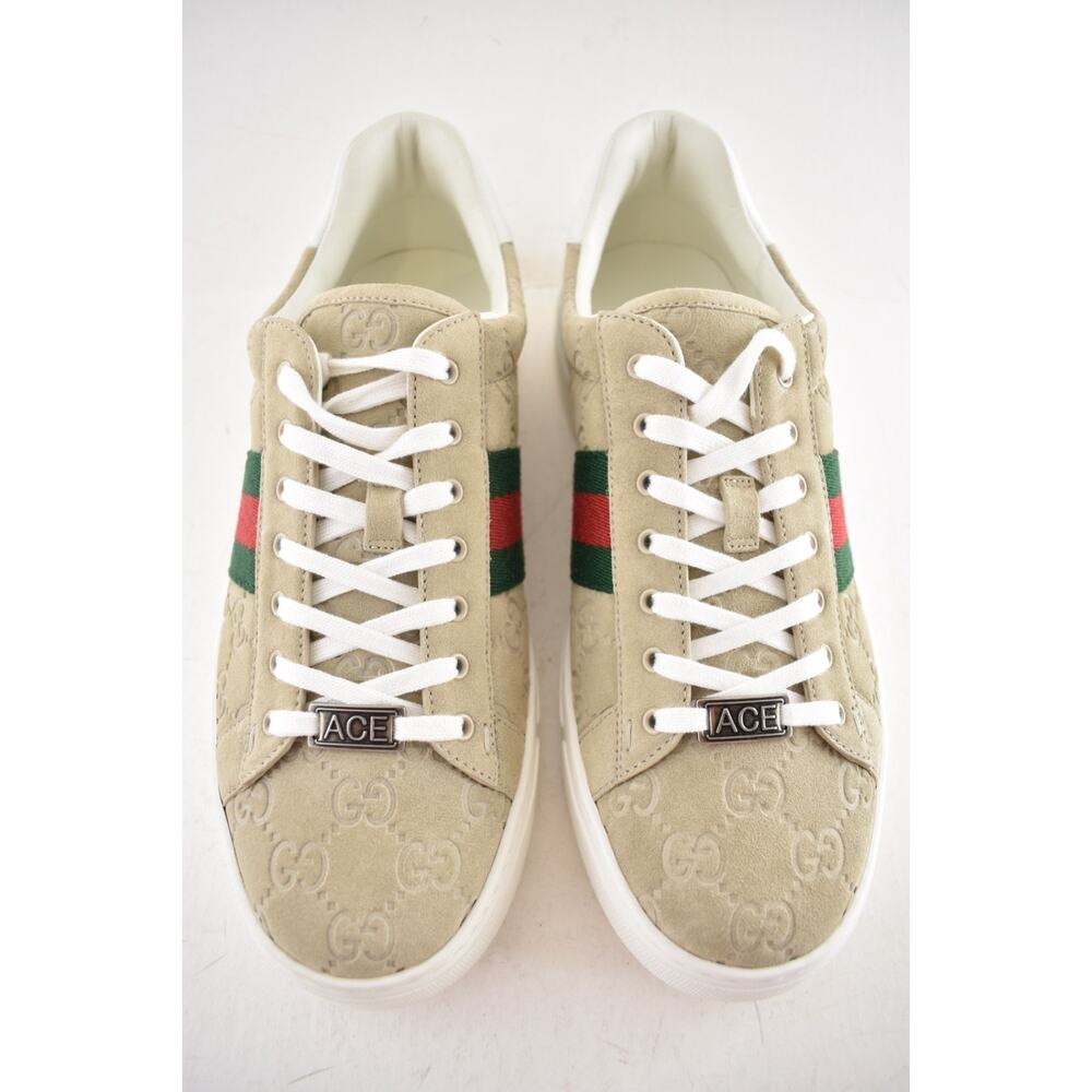 Gucci Ace Web GG Logo Oatmeal Beige Suede Flat Low Top Trainer Sneakers 41 - Picture 11 of 16